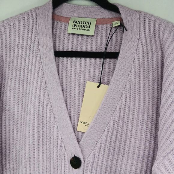 NWT & Bag Scotch & Soda $178.00 MSRP Fuzzy Kniited Cardigan Size XL Soft Orchid - Picture 6 of 16